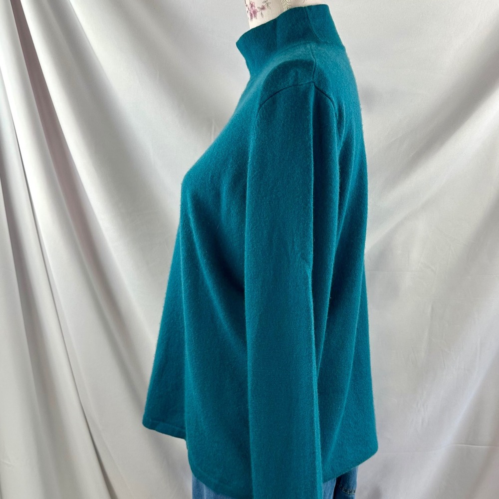 100% Cashmere Sweater XL Petite 18 20 Teal Blue Mock Neck Soft Knit Lands' End - Picture 8 of 17